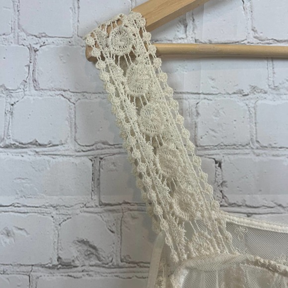 Paper Crane Sheer Cream Lace Embroidered Tank Top Boho Festival Womens Small - Picture 4 of 8